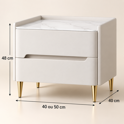 Dimensions de la table de chevet : largeur de 40 ou 50 cm, profondeur de 40 cm et hauteur de 48 cm