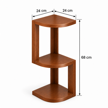 Dimensions du chevet d’angle à trois niveaux avec flèches : 24 cm de largeur, 24 cm de profondeur et 68 cm de hauteur