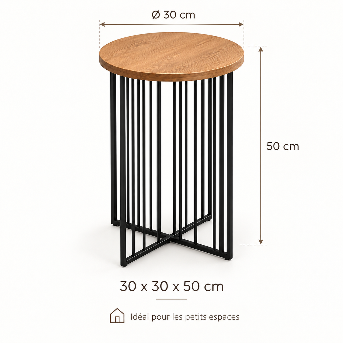 Dimensions de la table d’appoint ronde industrielle 30 x 30 x 50 cm