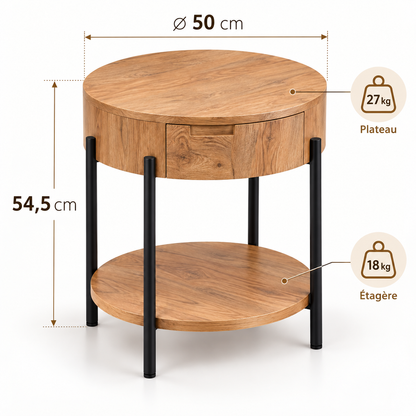 Dimensions de la table d’appoint ronde en bois avec pieds en métal noir