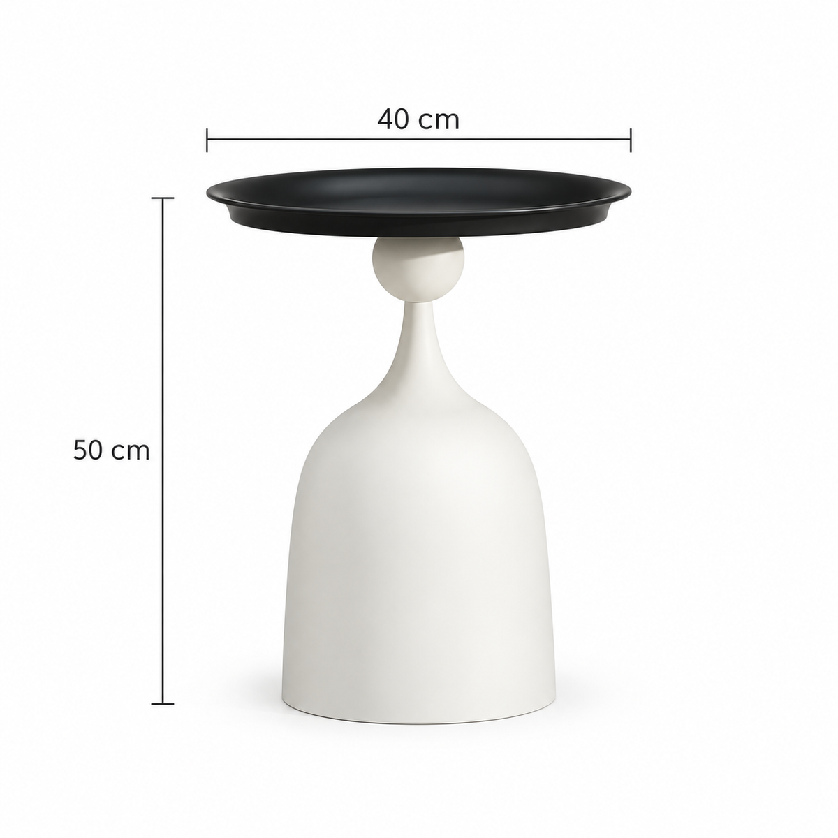 Dimensions table d’appoint blanche et noire 40 cm de diamètre et 50 cm de hauteur