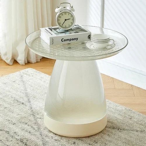 Table d’appoint blanche ronde au design minimaliste pour intérieur moderne