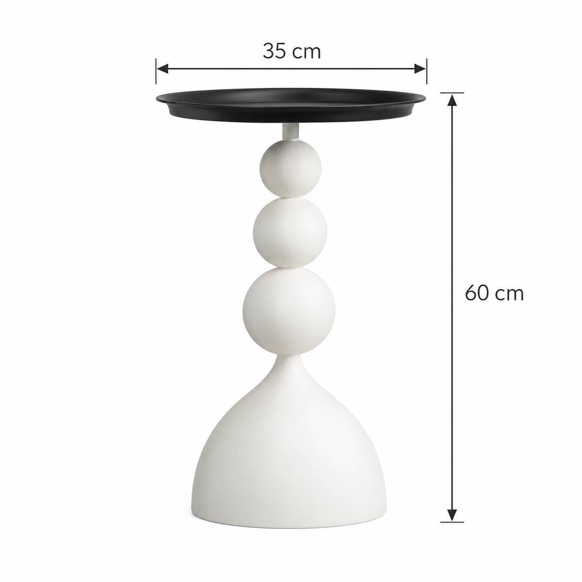 Dimensions table d’appoint blanche et noire 35 cm de diamètre et 60 cm de hauteur