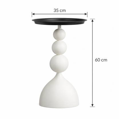 Dimensions table d’appoint blanche et noire 35 cm de diamètre et 60 cm de hauteur