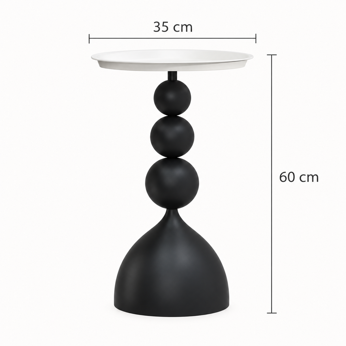 Dimensions table d’appoint noire et blanche 35 cm de diamètre et 60 cm de hauteur