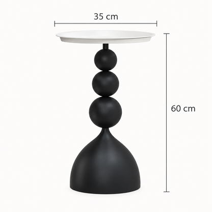 Dimensions table d’appoint noire et blanche 35 cm de diamètre et 60 cm de hauteur