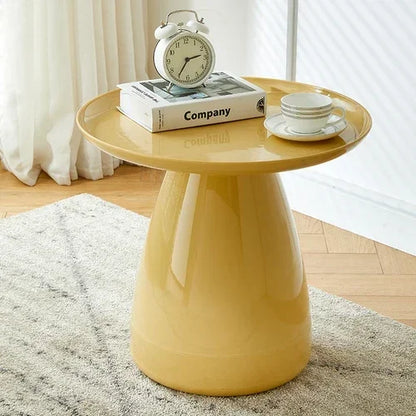 Table d’appoint jaune ronde au design moderne pour salon ou chambre