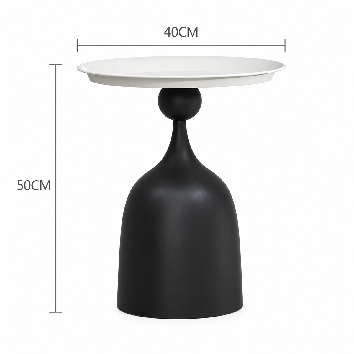 Dimensions table d’appoint noire et blanche 40 cm de diamètre et 50 cm de hauteur