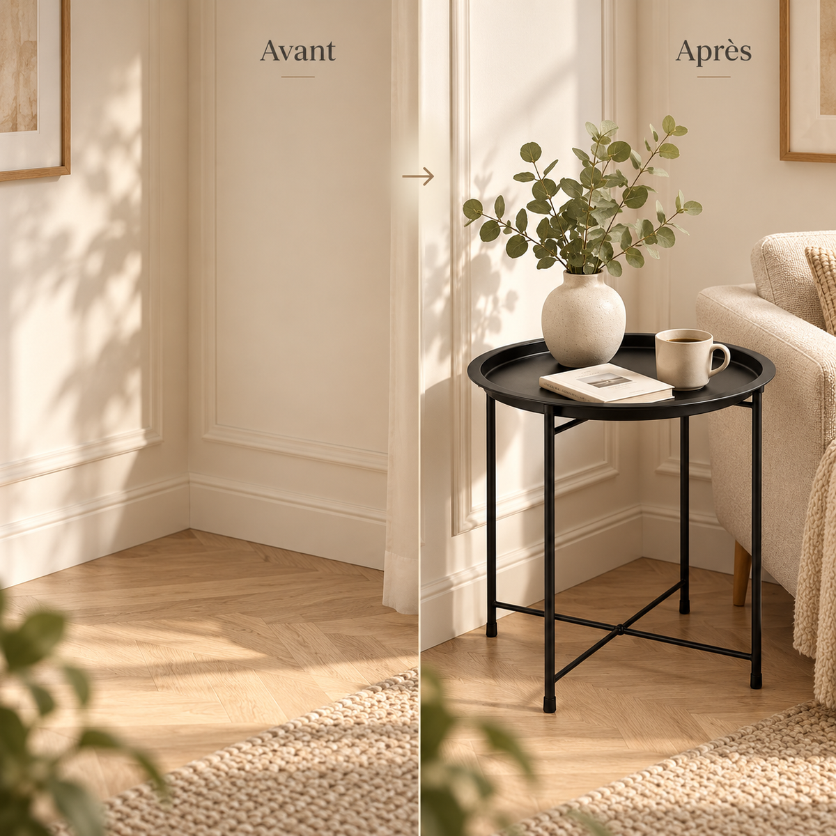 Table d’appoint noire pour aménager et décorer un petit coin de salon