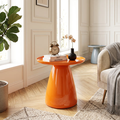Table d’appoint orange design dans un salon moderne et lumineux