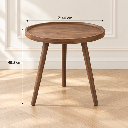 Table d’appoint ronde en bois brun avec un diamètre de 40 cm et une hauteur de 48,5 cm