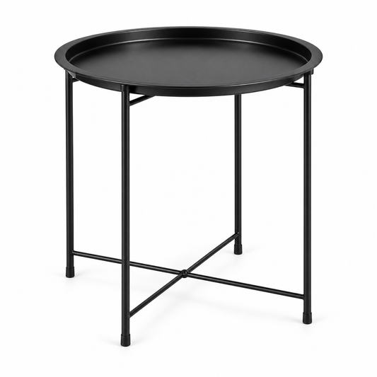 Table d’appoint ronde en métal noir avec plateau amovible et pieds fins