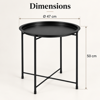 Dimensions table d’appoint ronde noire 47 cm de diamètre et 50 cm de hauteur
