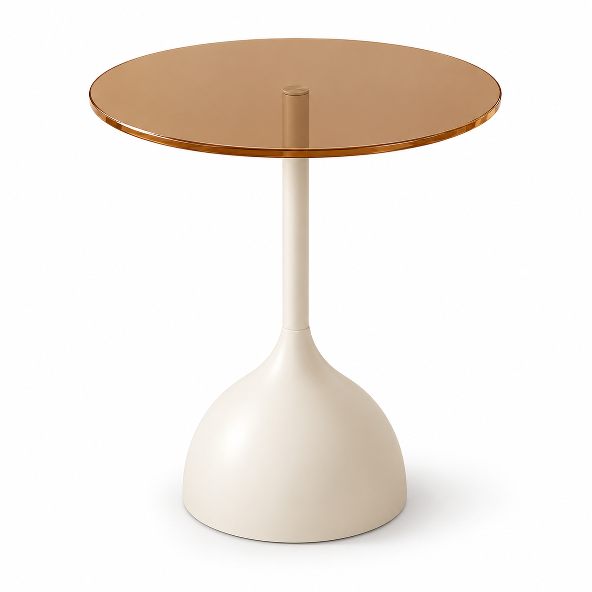 Table d’appoint ronde avec plateau en verre ambré et pied blanc sculptural
