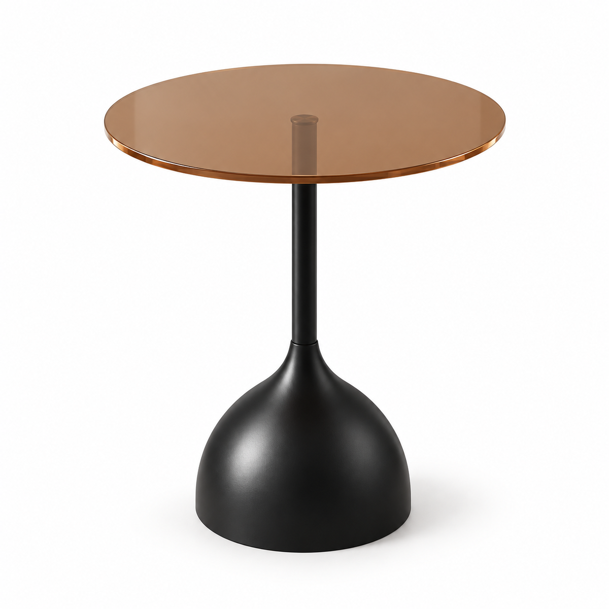 Table d’appoint ronde avec plateau en verre ambré et pied noir sculptural
