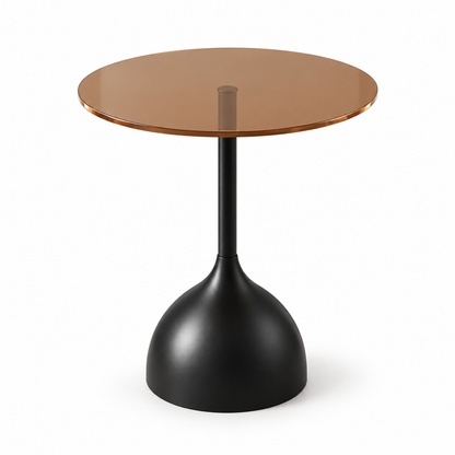 Table d’appoint ronde avec plateau en verre ambré et pied noir sculptural