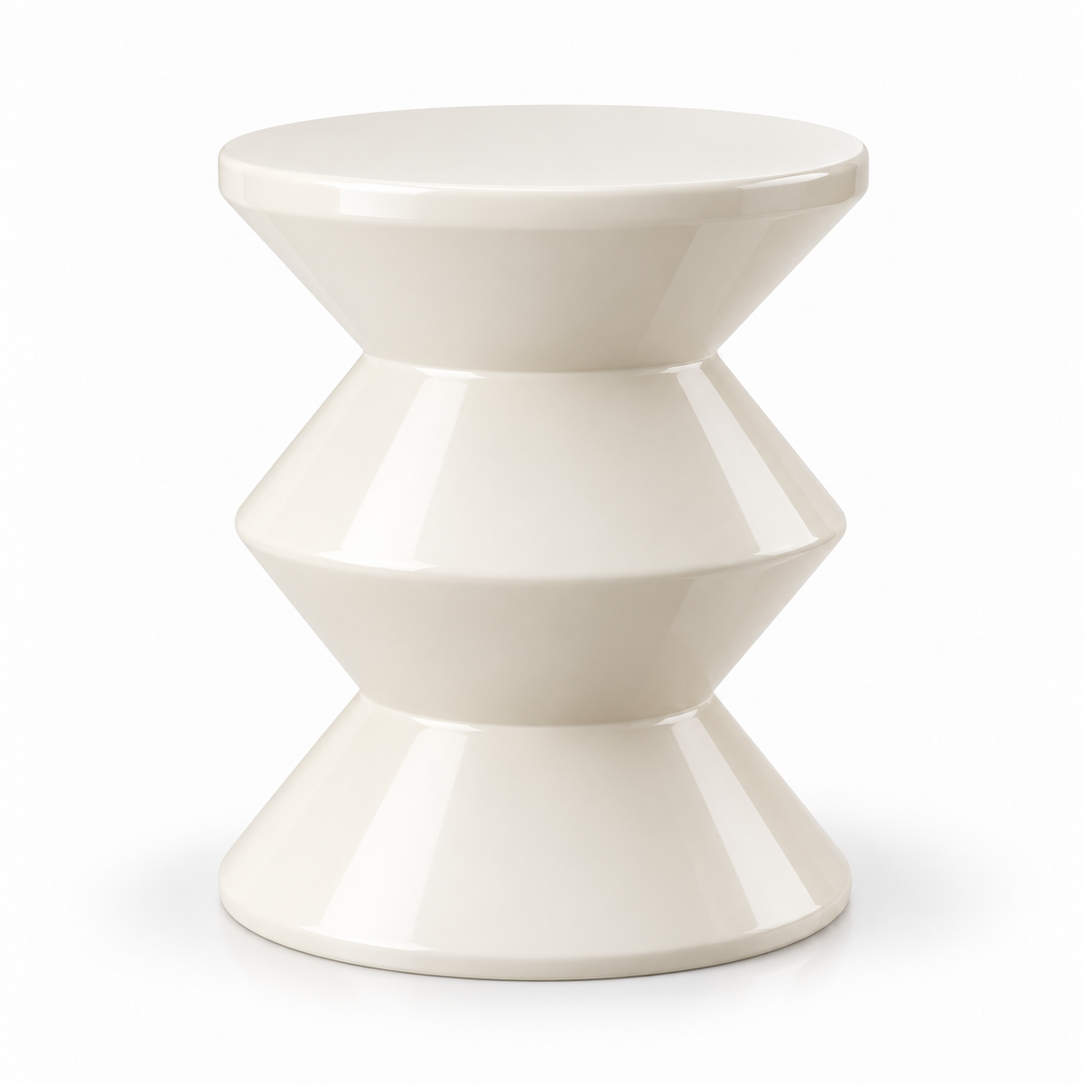Table d'appoint sablier crème brillante en PP sur fond blanc