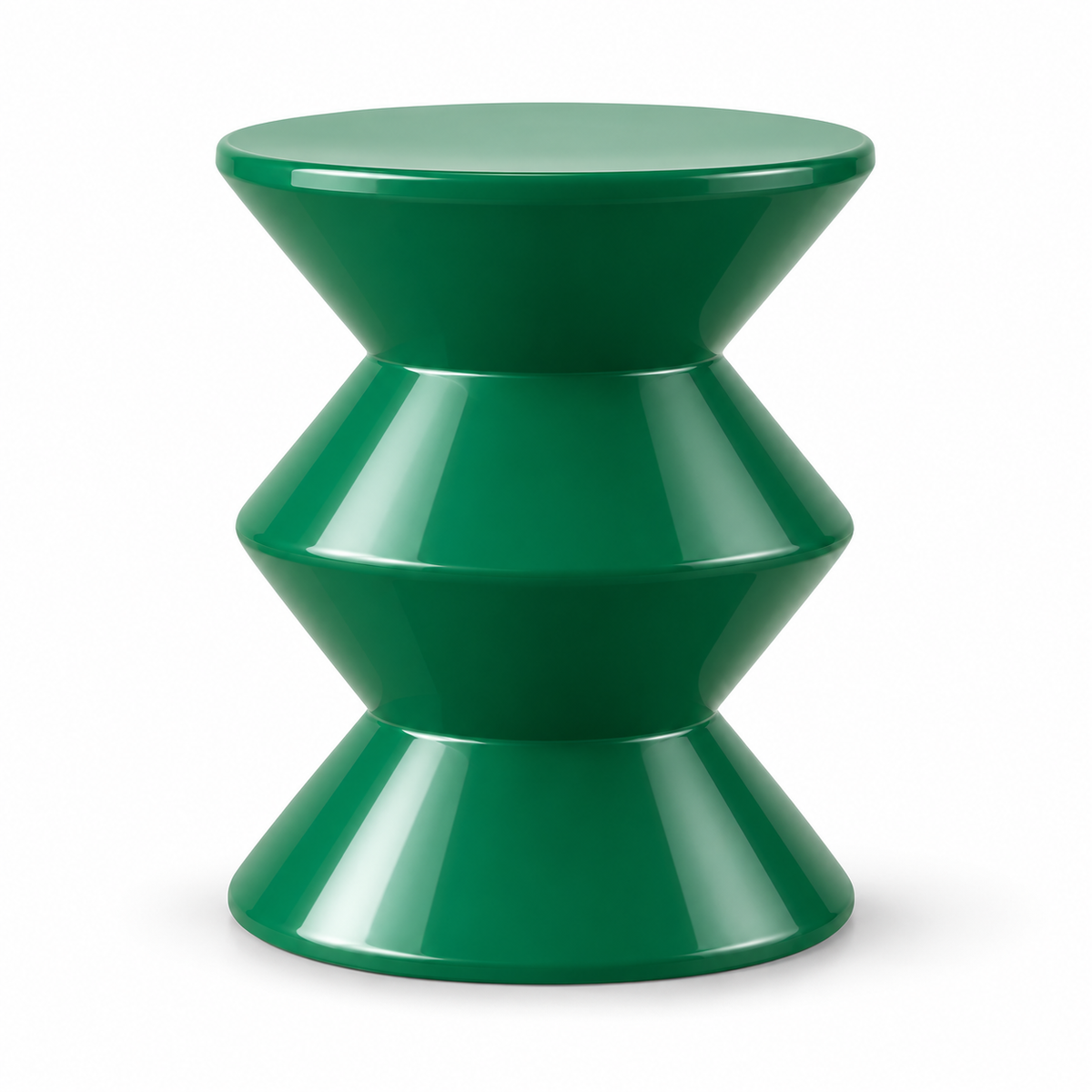 Table d'appoint sablier vert vintage brillante en PP sur fond blanc