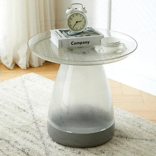 Table d’appoint effet transparent fumé avec plateau rond