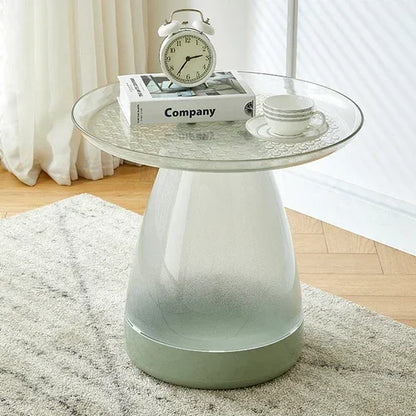 Table d’appoint translucide vert sauge avec plateau rond